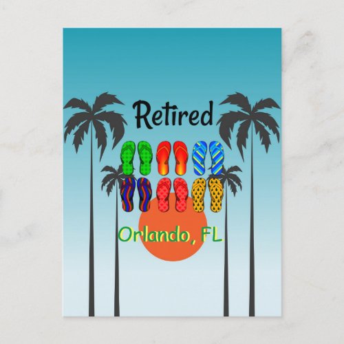 Retired__Orlando FL colorful flip_flops Postcard