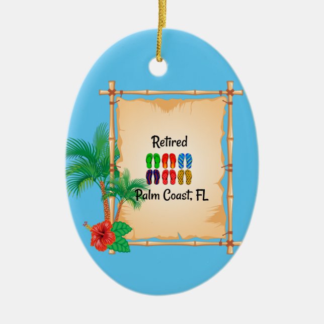 Retired, Palm Coast, FL flip-flops design, Ceramic Ornament (Front)