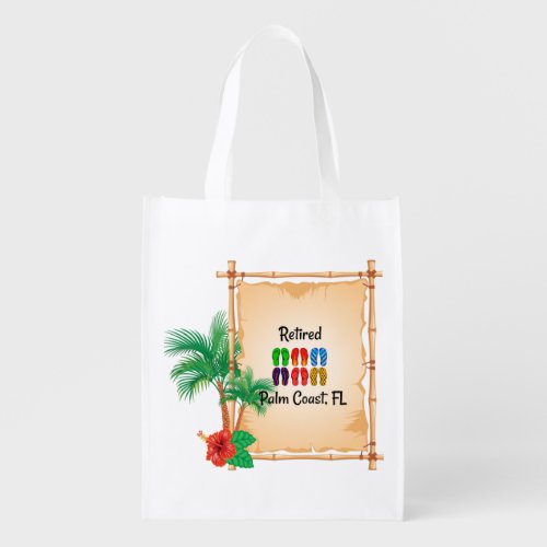Retired Palm Coast FL flip_flops design Grocery Bag