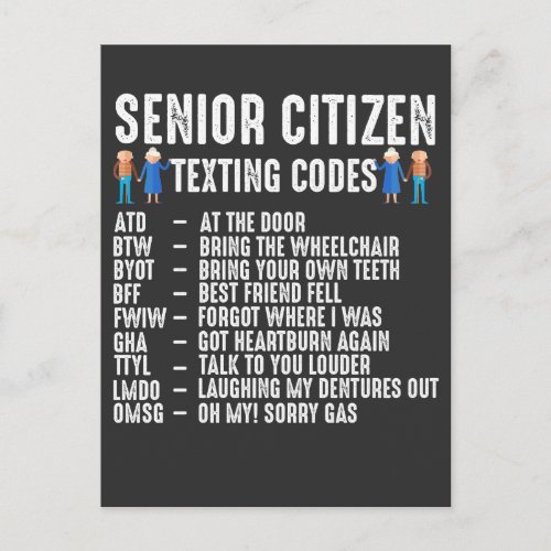 Retired Person Senior Citizen Texting Code Postcard