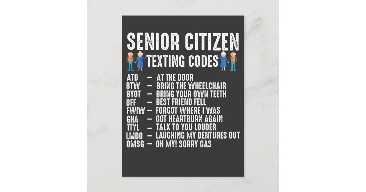 Retired Person Senior Citizen Texting Code Postcard | Zazzle