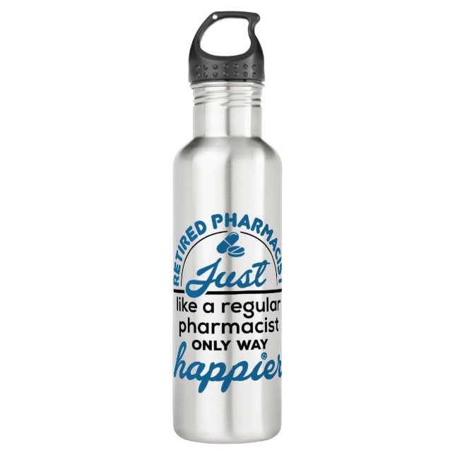 Retired Pharmacist Pharmacy Retirement Way Happier Stainless Steel Water Bottle (Front)