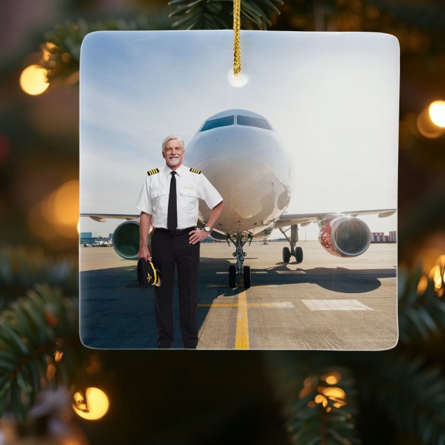 Retired Pilot Airplane Nato Letters Custom Photo Ceramic Ornament (Creator Uploaded)