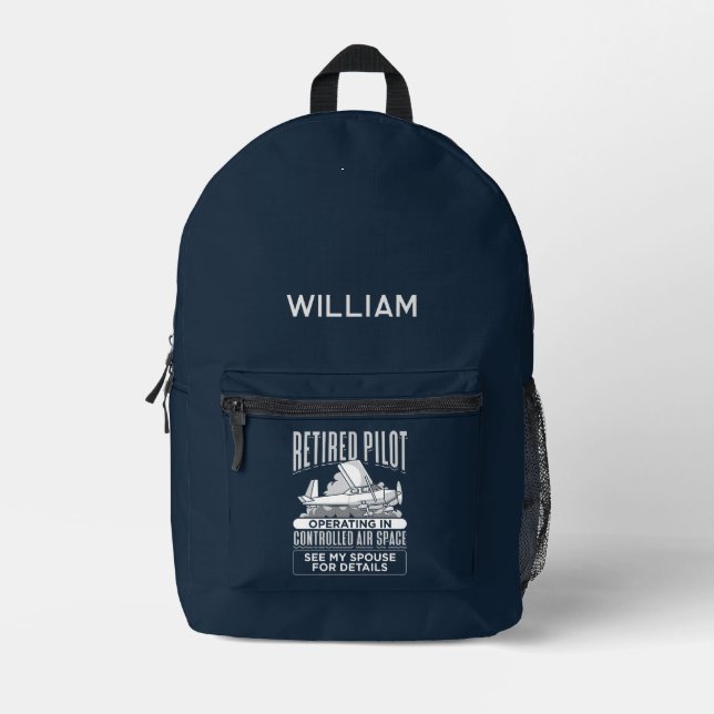 Retired Pilot Operating in Controlled Air Space Printed Backpack (Front)
