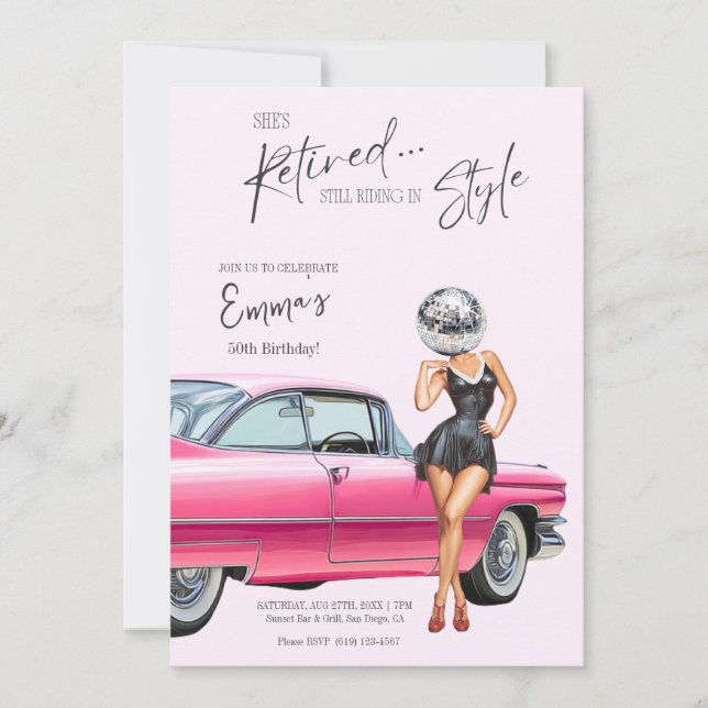 Retired Pink Cadillac Custom Invite (Front)