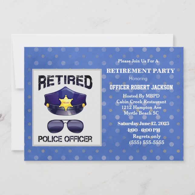Retired Police Officer -Hat and Sunshades Invitation (Front)