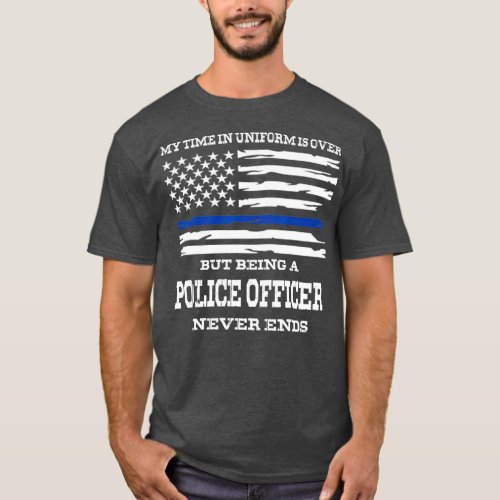 Retired Police Officer T  US Flag Thin Blue Line T_Shirt