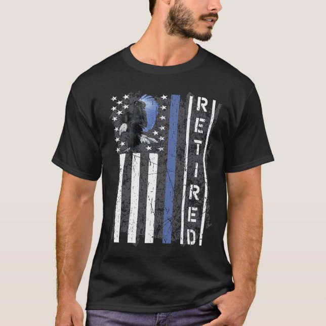 Retired Police Officer Thin Blue Line Eagle Flag R T-Shirt (Front)