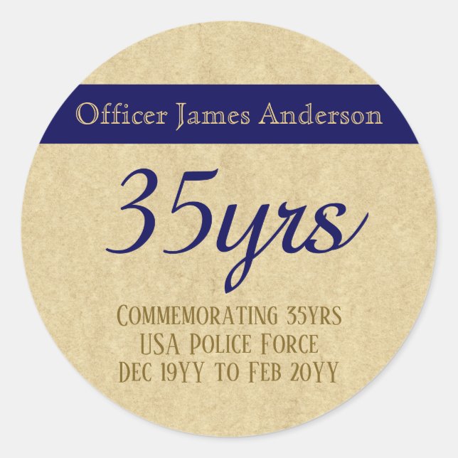 Retired Police Officer Thin Blue Line Personlized Classic Round Sticker (Front)