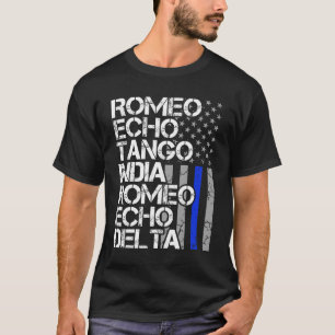 Retired Police Phonetic Code Blue Line T-Shirt