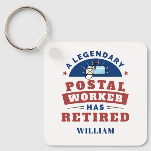 Retired Post Office Worker Typography Personalized Keychain