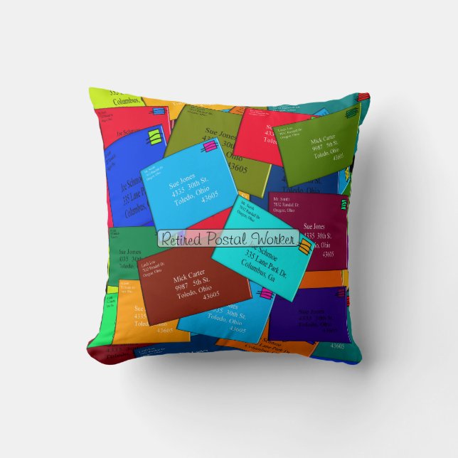 Retired Postal Worker Letters Throw Pillow (Front)