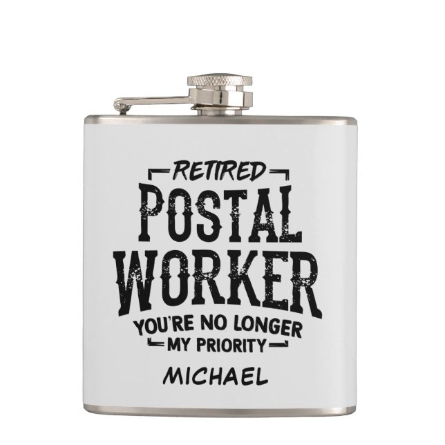 Retired Postal Worker Mailman Custom Retirement Flask (Front)