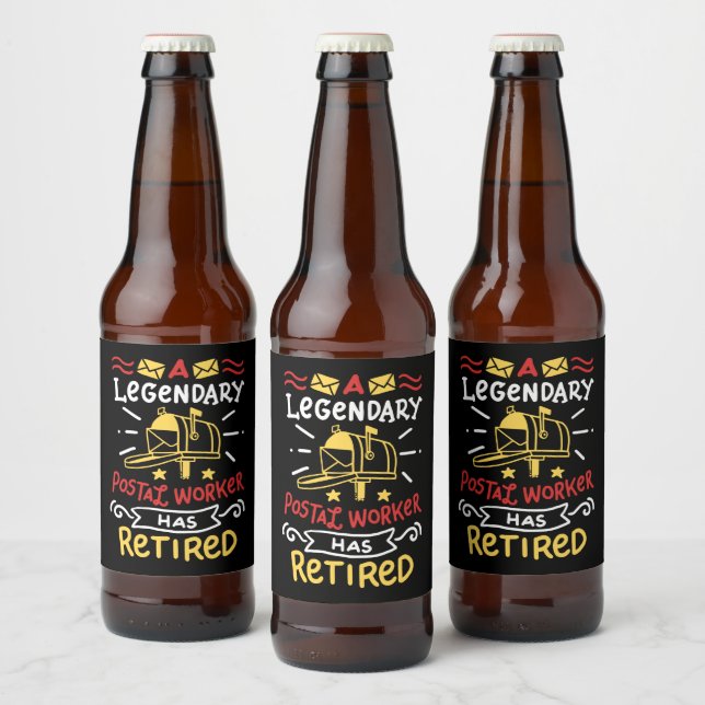 Retired Postal Worker Mailman Retirement Gift Beer Bottle Label (Bottles)