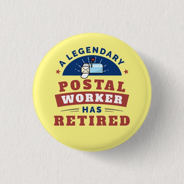 Retired Postal Worker Mailman Retirement Keepsake Button (Front)