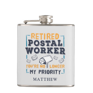 Retired Postal Worker Mailman Retirement Priority Flask