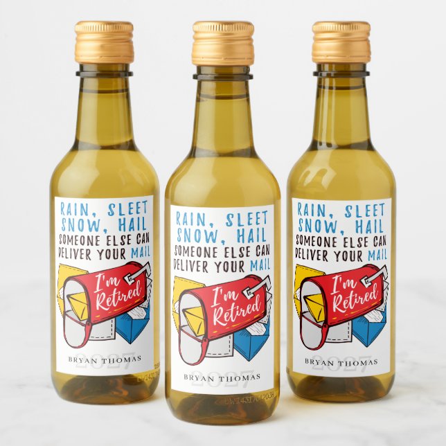 Retired Postal Worker Retirement Mailman Party Wine Label (Bottles)