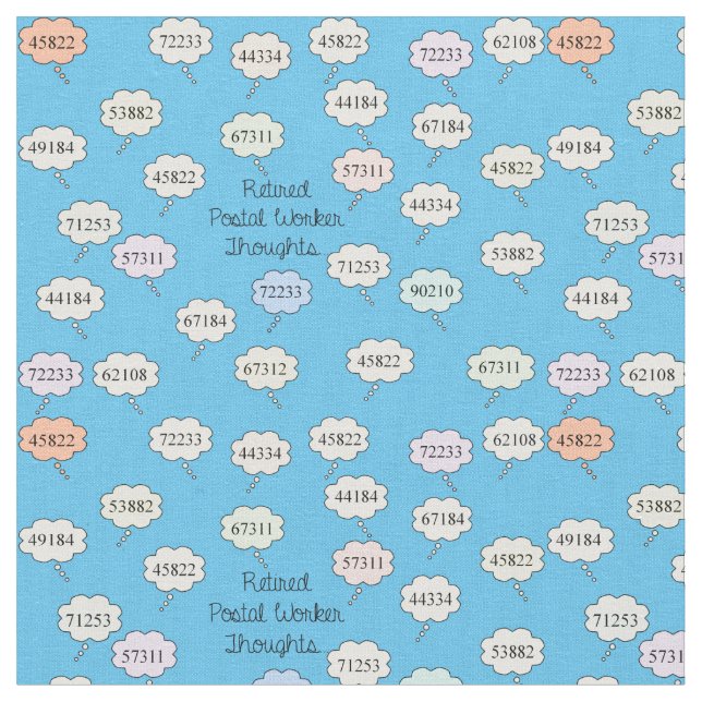 Retired Postal Worker Thoughts (zip codes) Fabric (Close Up)