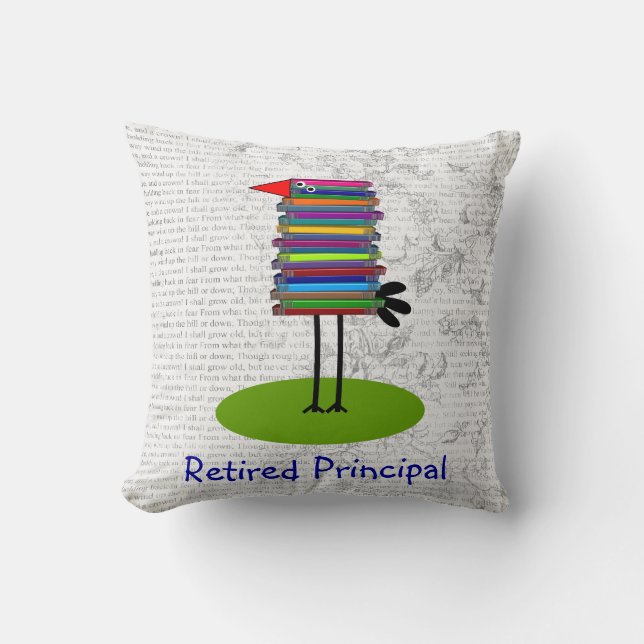 Retired Principal Book Bird Pillow (Front)