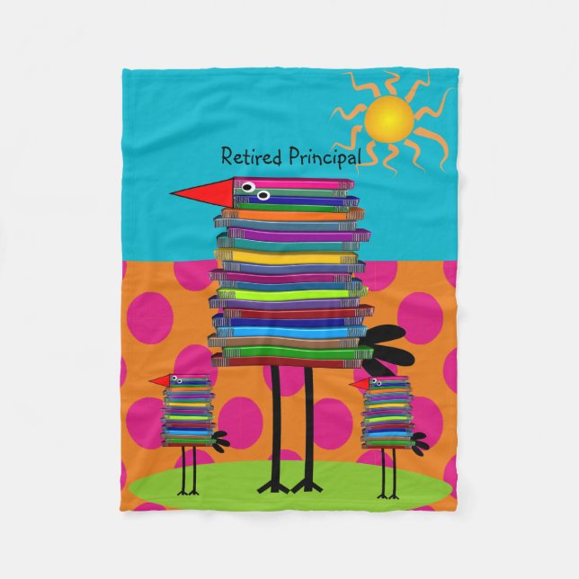 Retired Principal Fleece Blanket Book Birds Blue I (Front)