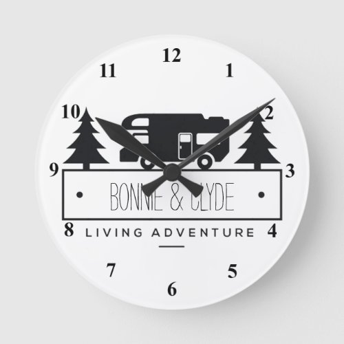 Retired RV  Camping Campers Personalized Names Round Clock