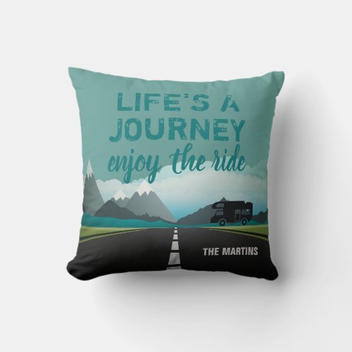 Retired RV Travel Quote  Personalized Teal Throw Pillow