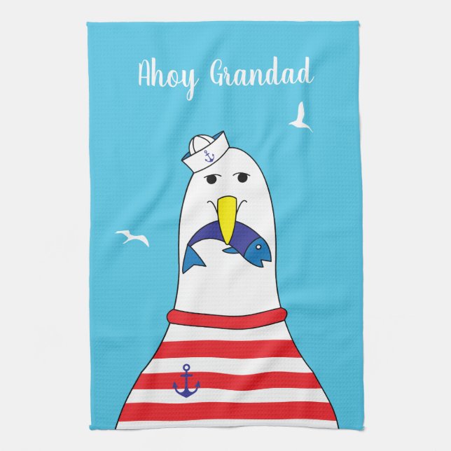Retired Sailor Ex Mariner Seagull Character Towel (Vertical)