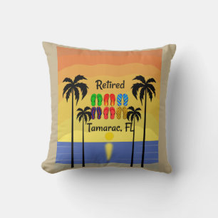 Retired...Tamarac, FL, colorful design, Throw Pillow