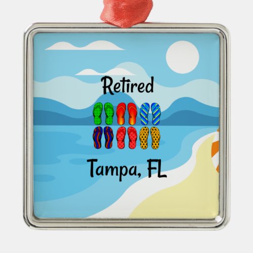 Retired__Tampa FL colorful flip_flops Metal Ornament