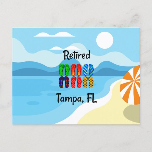 Retired__Tampa FL colorful flip_flops Postcard