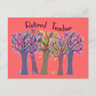 Retired Teacher Artsy Trees Design Postcard