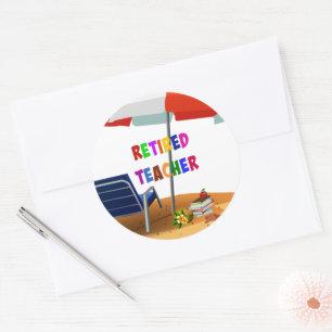 Retired Teacher, Beach Scene, Classic Round Sticker