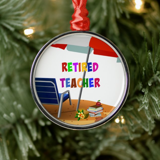 Retired Teacher, Beach Scene, Metal Ornament (Tree)