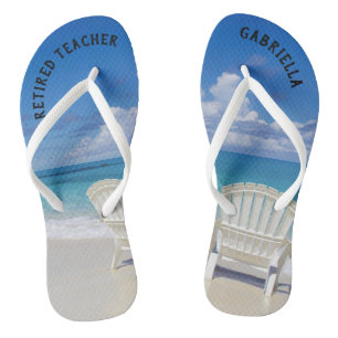 Retired Teacher Beach With Chairs In Sand Flip Flops