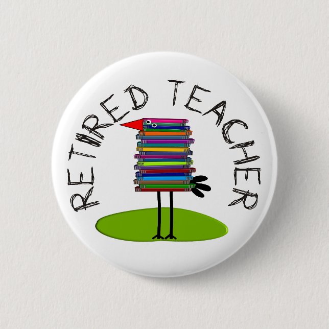 Retired Teacher "Book Bird" Gifts Pinback Button (Front)