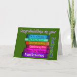 Retired Teacher Card Books Design<br><div class="desc">Unique retired teacher or librarian greeting card with a stack of books having fun retirement titles.</div>