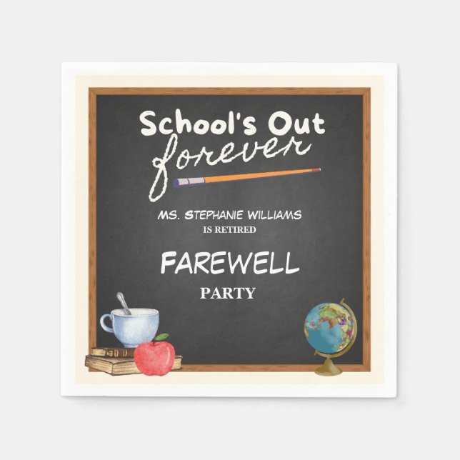 Retired Teacher Chalkboard Farewell Party Napkins (Front)