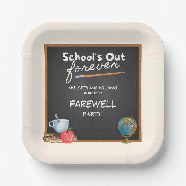 Retired Teacher Chalkboard Farewell Party Paper Plates (Front)