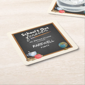 Retired Teacher Chalkboard Farewell Party Square Paper Coaster