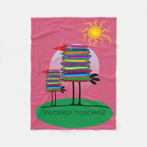 Retired Teacher Fleece Blanket Book Birds Pink
