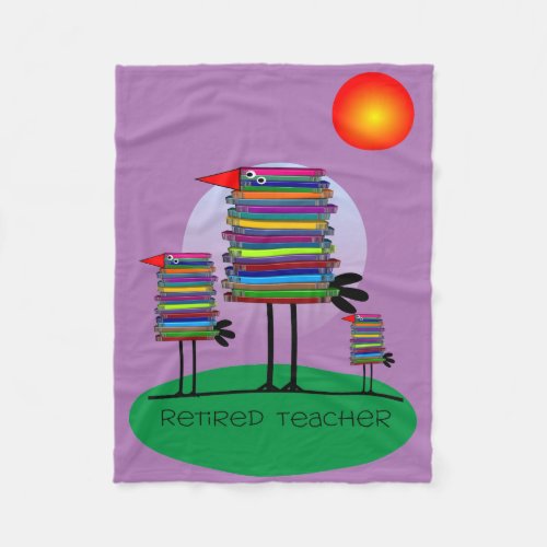 Retired Teacher Fleece Blanket Book Birds Purple