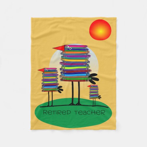 Retired Teacher Fleece Blanket Book Birds Yellow