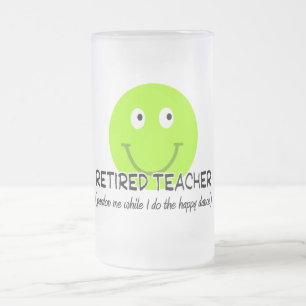 Retired Teacher Green Happy Dance" Gifts Frosted Glass Beer Mug