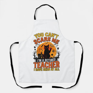 Retired Teacher Halloween Cat Vintage Shirt Design Apron