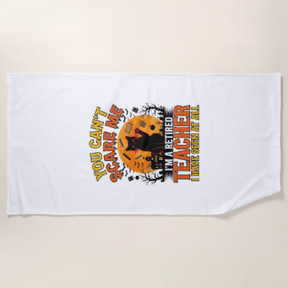 Retired Teacher Halloween Cat Vintage Shirt Design Beach Towel
