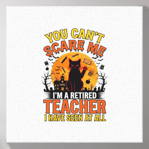 Retired Teacher Halloween Cat Vintage Shirt Design Canvas Photo Tile