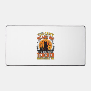 Retired Teacher Halloween Cat Vintage Shirt Design Desk Mat