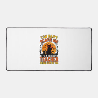 Retired Teacher Halloween Cat Vintage Shirt Design Desk Mat