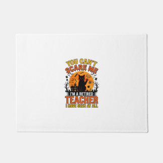 Retired Teacher Halloween Cat Vintage Shirt Design Doormat