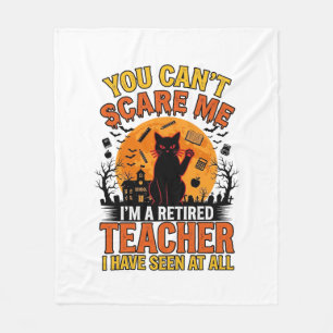 Retired Teacher Halloween Cat Vintage Shirt Design Fleece Blanket